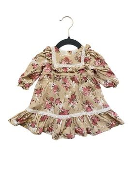 Haute Hippie Beige / Tan and Pink Floral Dress - 0-3 months